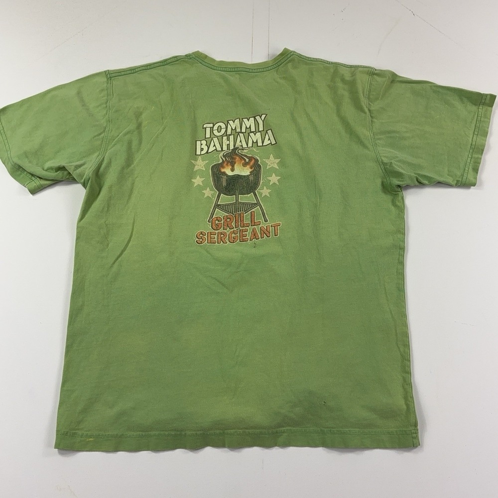 Tommy Bahama Shirt Mens XL Green Grill Sergeant Graphic Tee Tagless Cotton